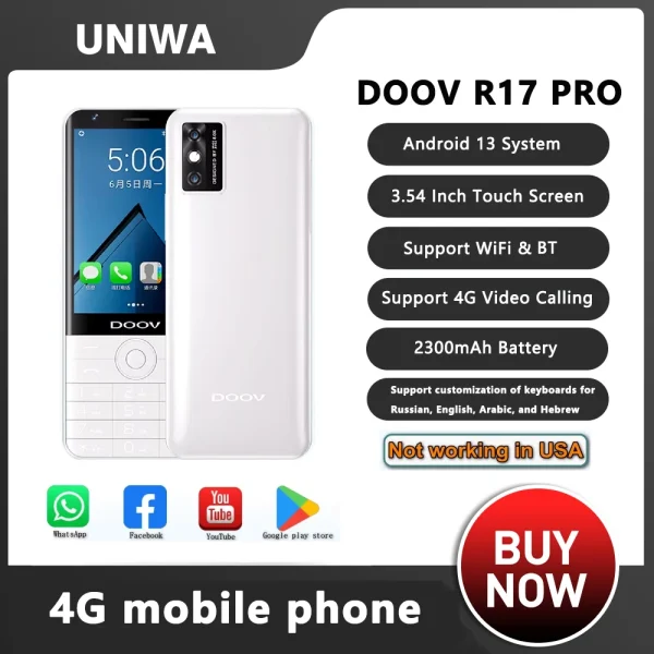 UNIWA DOOV R17 Pro Smart Mobile Phone Touch Screen 4G Whatsapp Android 13 Keypad Phones 3.54" 4GB 64GB 2300mAh Hebrew keyboard 2