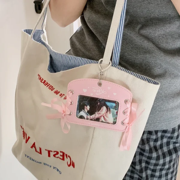New Girl Ballet Style Ribbon ID Card Holder 3 Inch Kpop Idol Photo Card Holders Student Bus Card Holder Badge Holder Cards Case