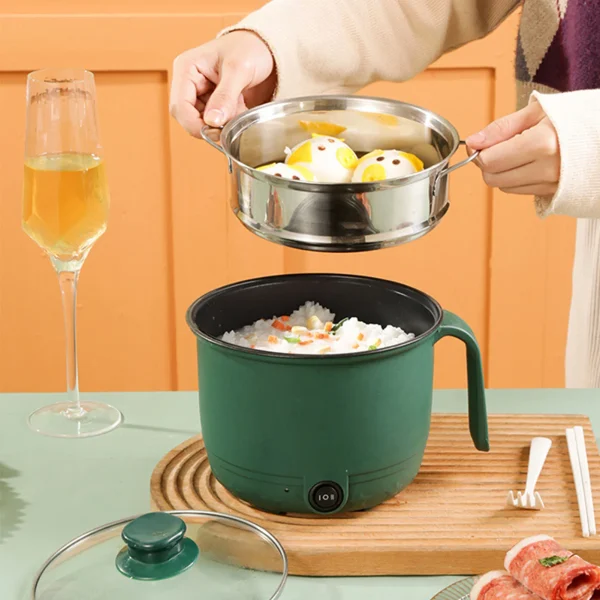 Electric Cooking Pot 1.5L 600W Stainless Steel Anti Scald Handle Clear Lid Electric Cooker for Home Dormitory Party