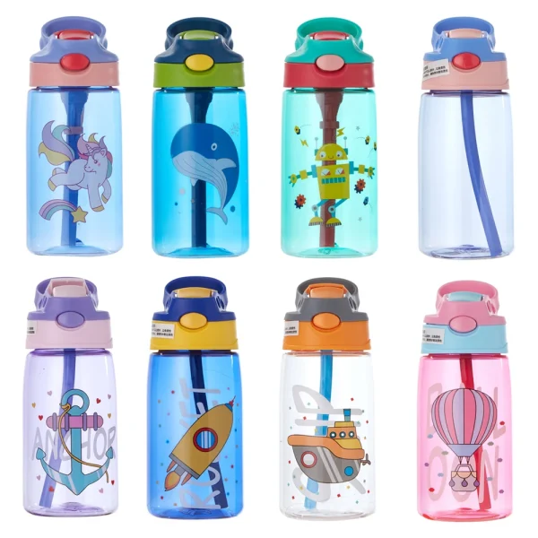 480ML Kids Water Cup Creative Cartoon Baby Feeding Cups With Straws Leakproof Water Bottles Outdoor Portable Children's Cups