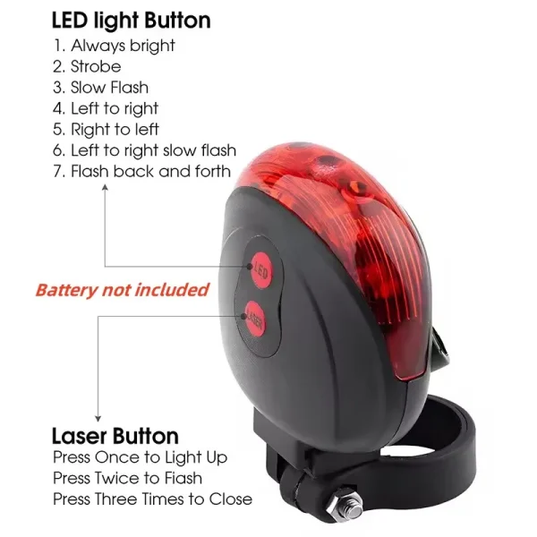 5 LED Bike Tail Lamp Night Riding Laser Light Outdoor Cycling Waterproof Safety Warning Taillight Cycling Equipment Accessories