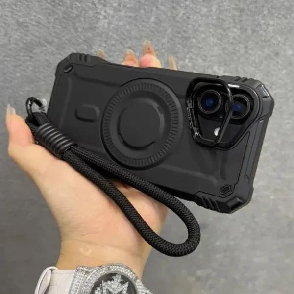 Luxury With Lanyard Military Armour For Magsafe Case For iPhone 16 15 14 13 12 Pro Max Heavy Duty Lens Holder Protector Cover