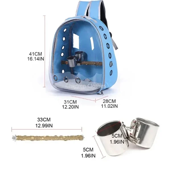 Bird Carrier Space Bag Parrot Backpack with Prech and Feeder Cups for Parakeet Cockatiel Bunny Travel Acrylic Portable Pet Cage