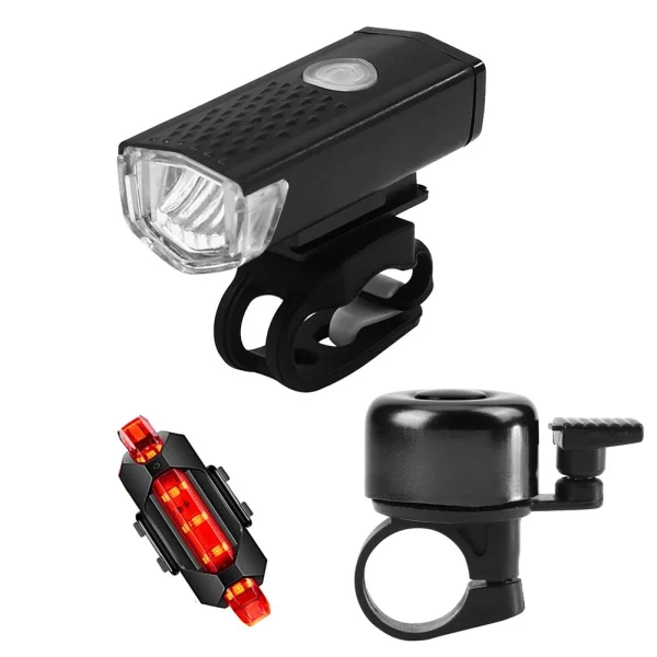 5PCS Bike Light LED Mountain MTB Bicycle Front Headlight Safety Taillight Bell Set MTB Bike Night Safety Headlight Lamp