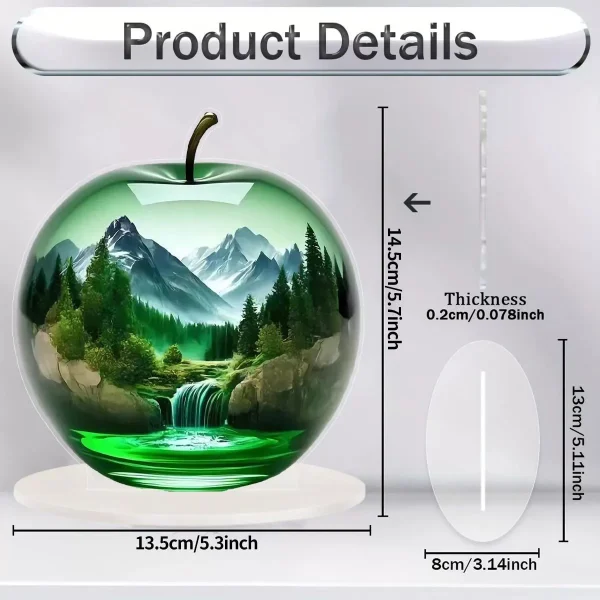 2D Acrylic Flat Apple Ornament Crystal Landscape Pattern Collectible Crafts for Home Living Room Entrance Tabletop Decoration