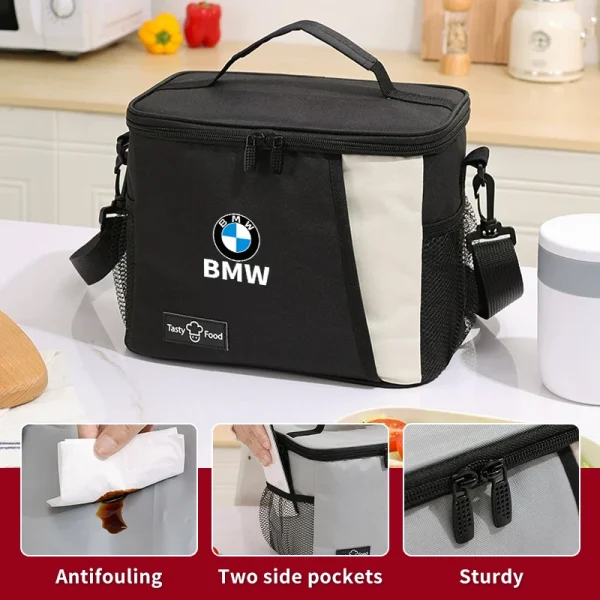 Car Logo Bento Box Organiser Single Shoulder Waterproof Lunch Storage Bag For BMW E46 E90 E60 F30 F10 E39 E36 F20 E87 E90 E70 X5