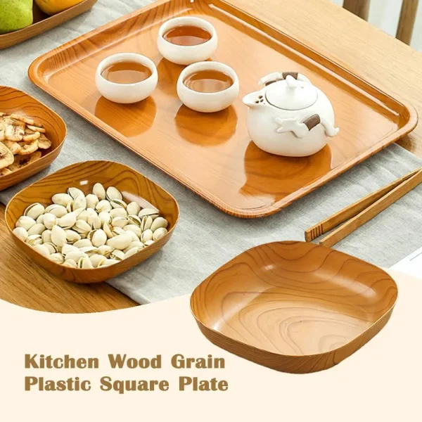 Kitchen Wood Grain Square Plate Japanese Simple Wood Grain Dish Set For Tableware Kitchen Bowl Dish Dinnerware Cook Supplies